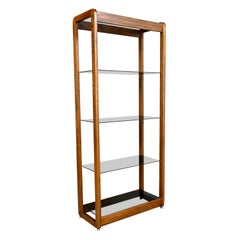 Retro MCM Oak Frame & Smoked Glass Etagere Display Shelf Bookcase