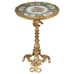 Antique French Louis XV Style Ormolu Bronze & Sevres Style Side Table