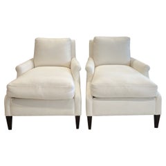 Comfy Ultra Chic Pair of White Linen Upholstered Club Chairs