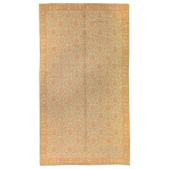 Tapis vintage espagnol Cuenca en laine beige à motifs floraux surdimensionnés, fait à la main