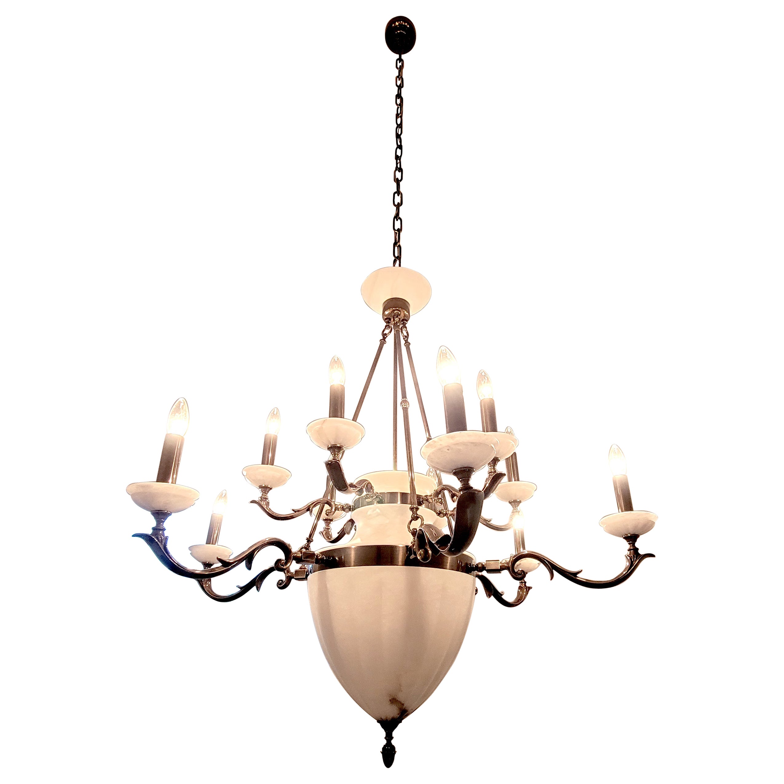 Hollywood Regency Style Alabaster 12 Light Chandelier For Sale
