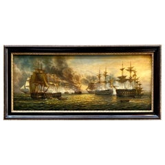 Naval Engagement Painting Oil on Board