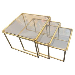 1960s Mid-Century Modern Set of Three Brass and Glass Italian Nesting Tables