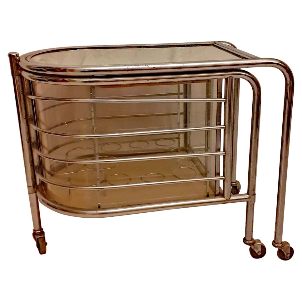 Louis Sognot, Nickel-Plated Trolley with Revolving Inner Cabinet For Sale