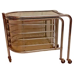 Louis Sognot, Nickel-Plated Trolley with Revolving Inner Cabinet