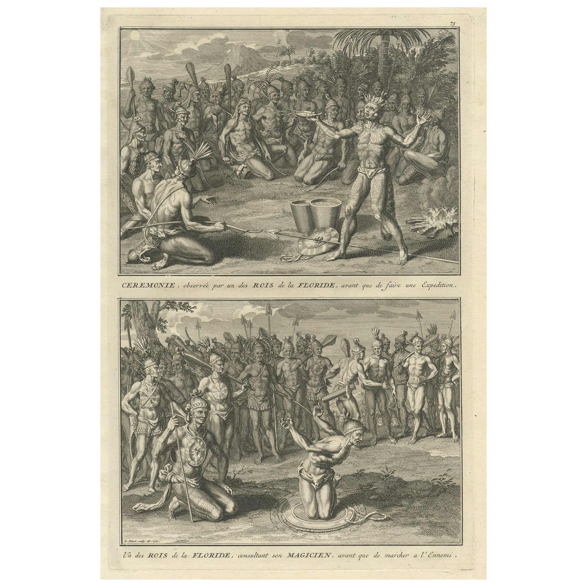 Two Engravings of an Florida King of the Indians in America, 1722 For Sale