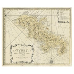 Detailed Nautical Antique Map of Martinique in the Caribbean, 1762