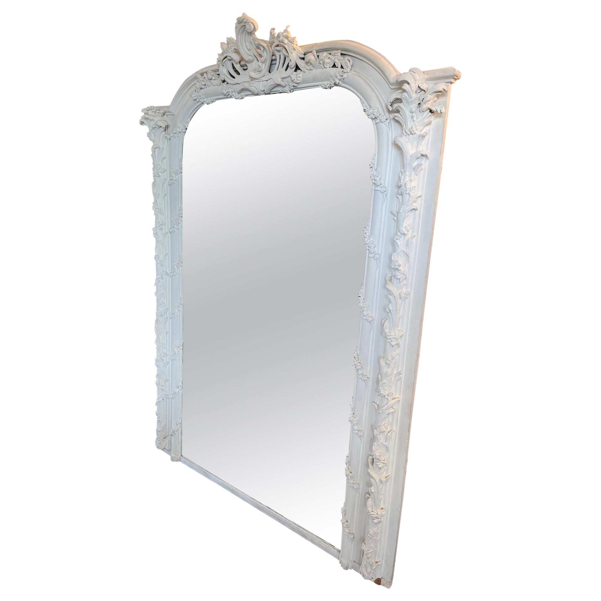 19th Century French Wood and Stucco Large Mirror, 1890s For Sale