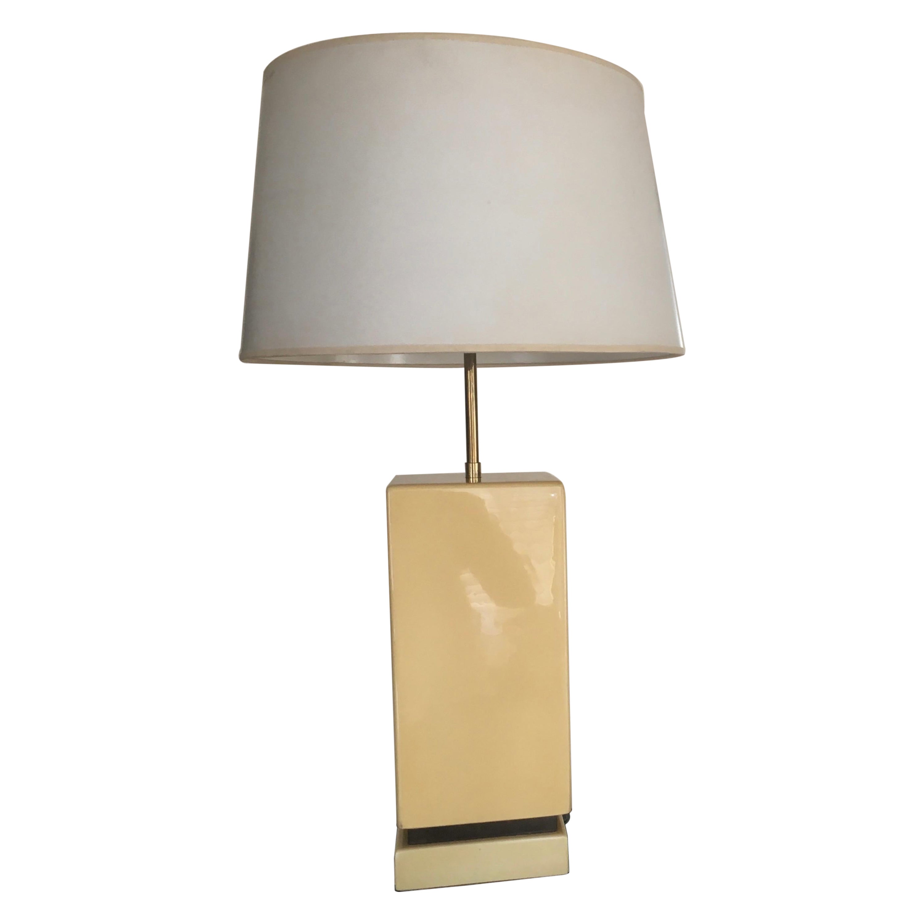Big Table Lamp Covered with Parchment and Brass Details by Aldo Tura, Italy 1975 For Sale