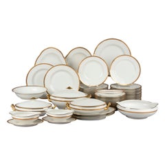 50-Piece Set Antique Porcelain Tableware by Lanternier Limoges Empire Style