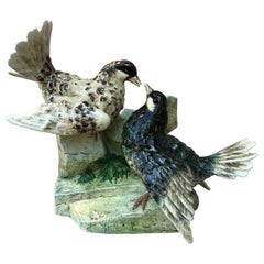 Antique Large French Majolica Pigeons or Doves Jardiniere Delphin Massier circa 1890