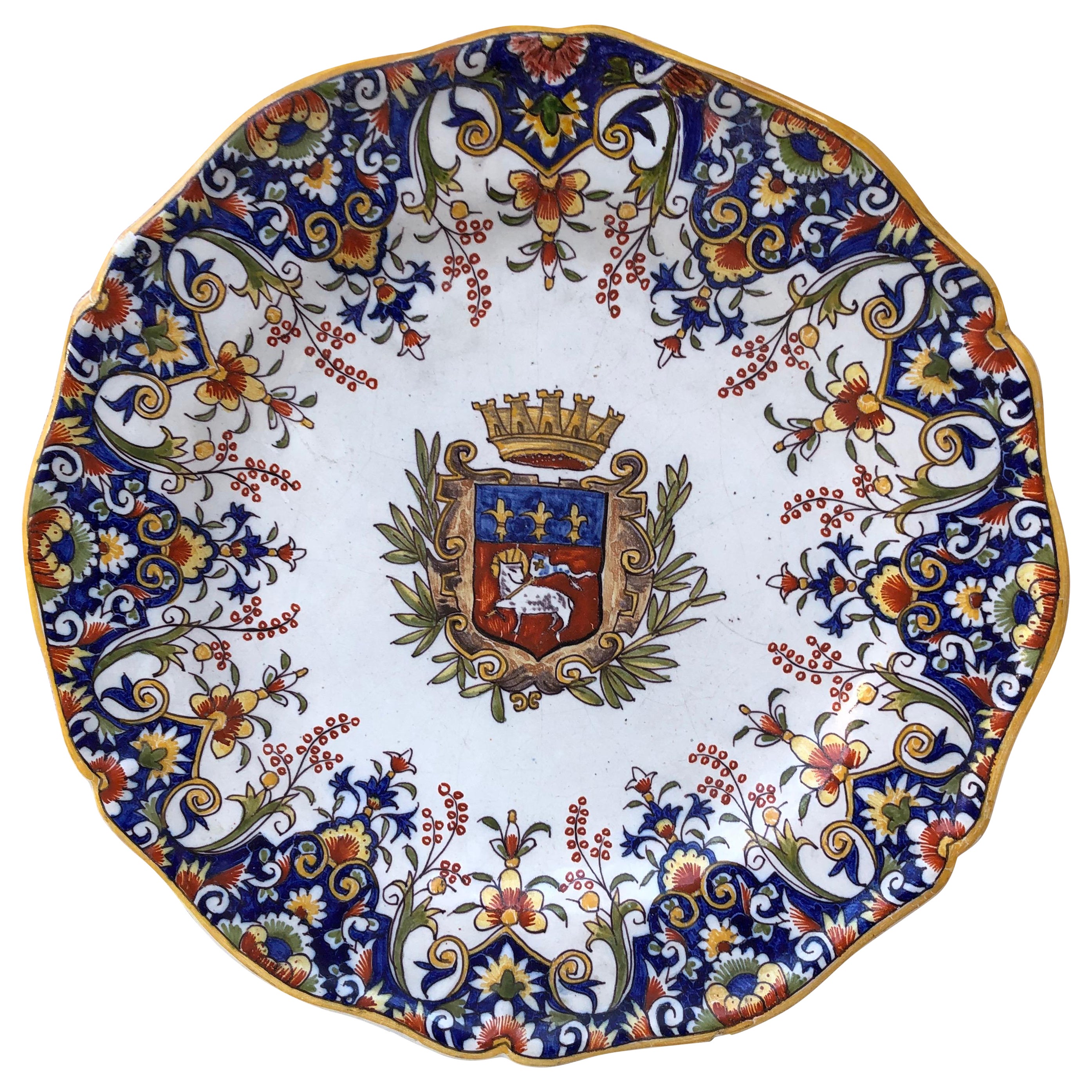 19th Century Large French Faience Platter with Armoiries Desvres