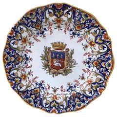19th Century Large French Faience Platter with Armoiries Desvres