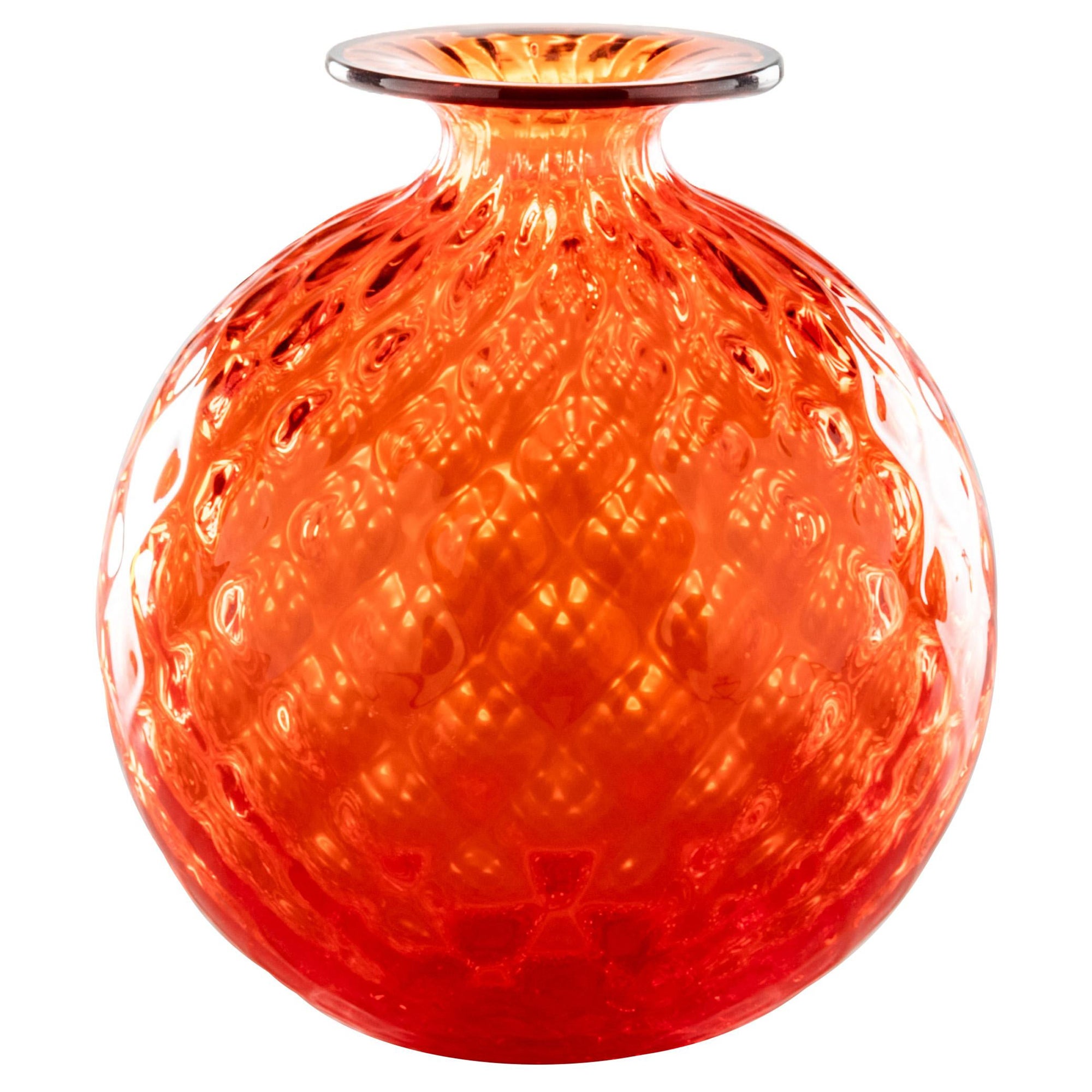 Venini Monofiore Balloton Medium Vase in Orange Red Thread Murano Glass For Sale