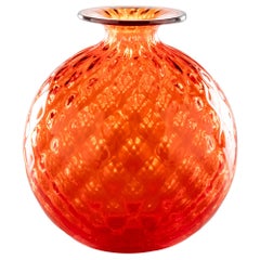 Venini Monofiore Balloton Medium Vase in Orange Red Thread Murano Glass
