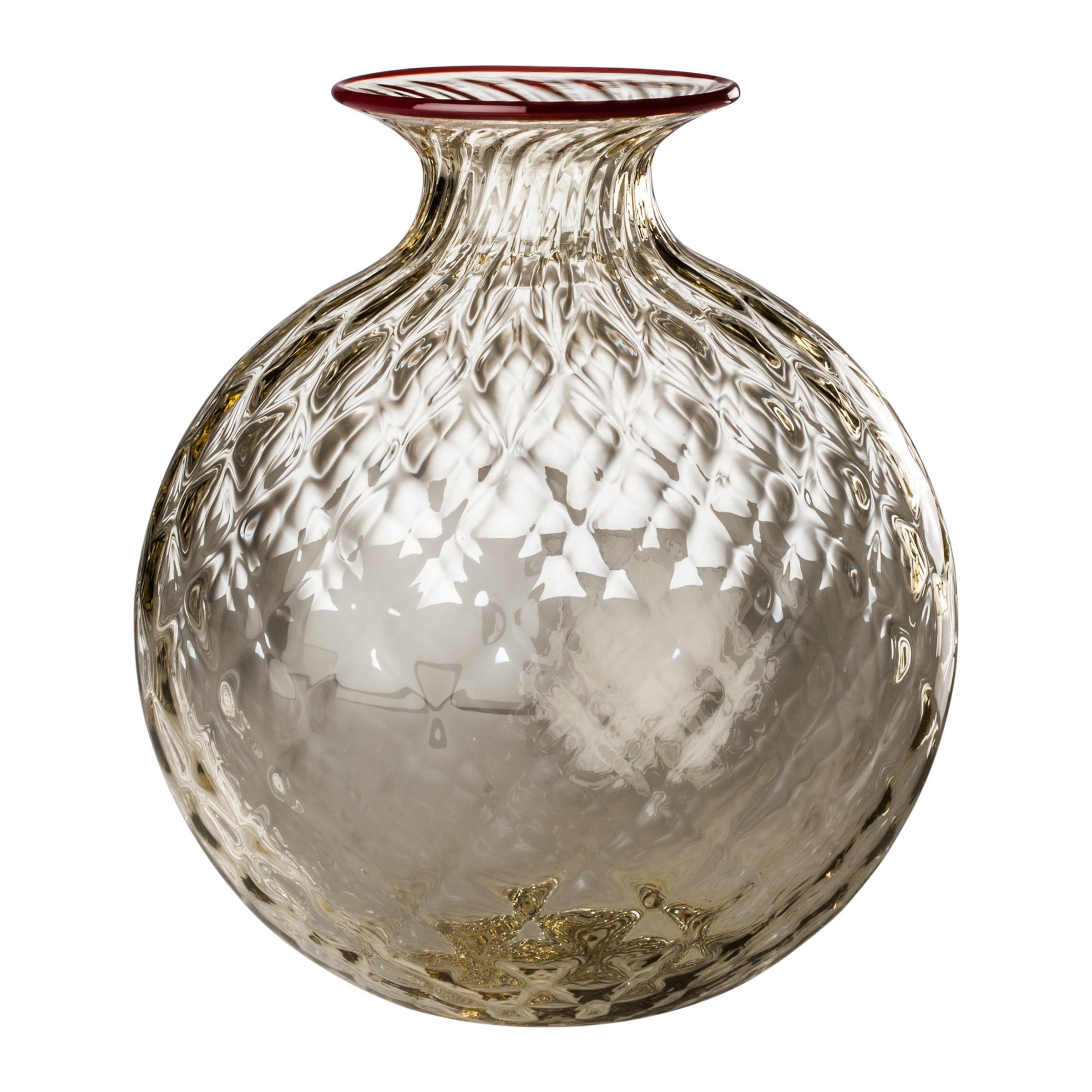 Vase en verre Monofiore Balloton en fil gris et rouge de Venini en vente