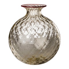 Vase en verre Monofiore Balloton en fil gris et rouge de Venini