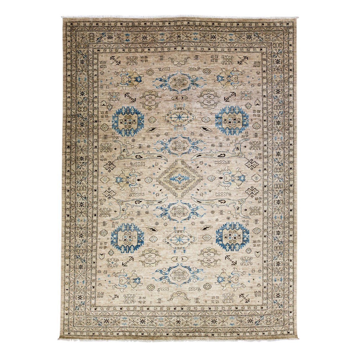Modern Oushak Beige Handmade Floral Wool Rug at 1stDibs