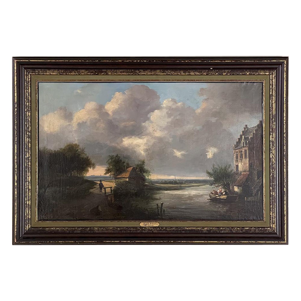 18th Century Framed Oil Painting on Canvas by Holland School For Sale