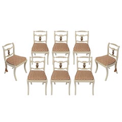 Set of Eight Regency Style Painted Dining Chairs with Harp Detail