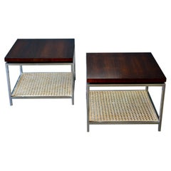 Pair of Rosewood, Chrome and Cane Side Tables by Drexel, circa 1970