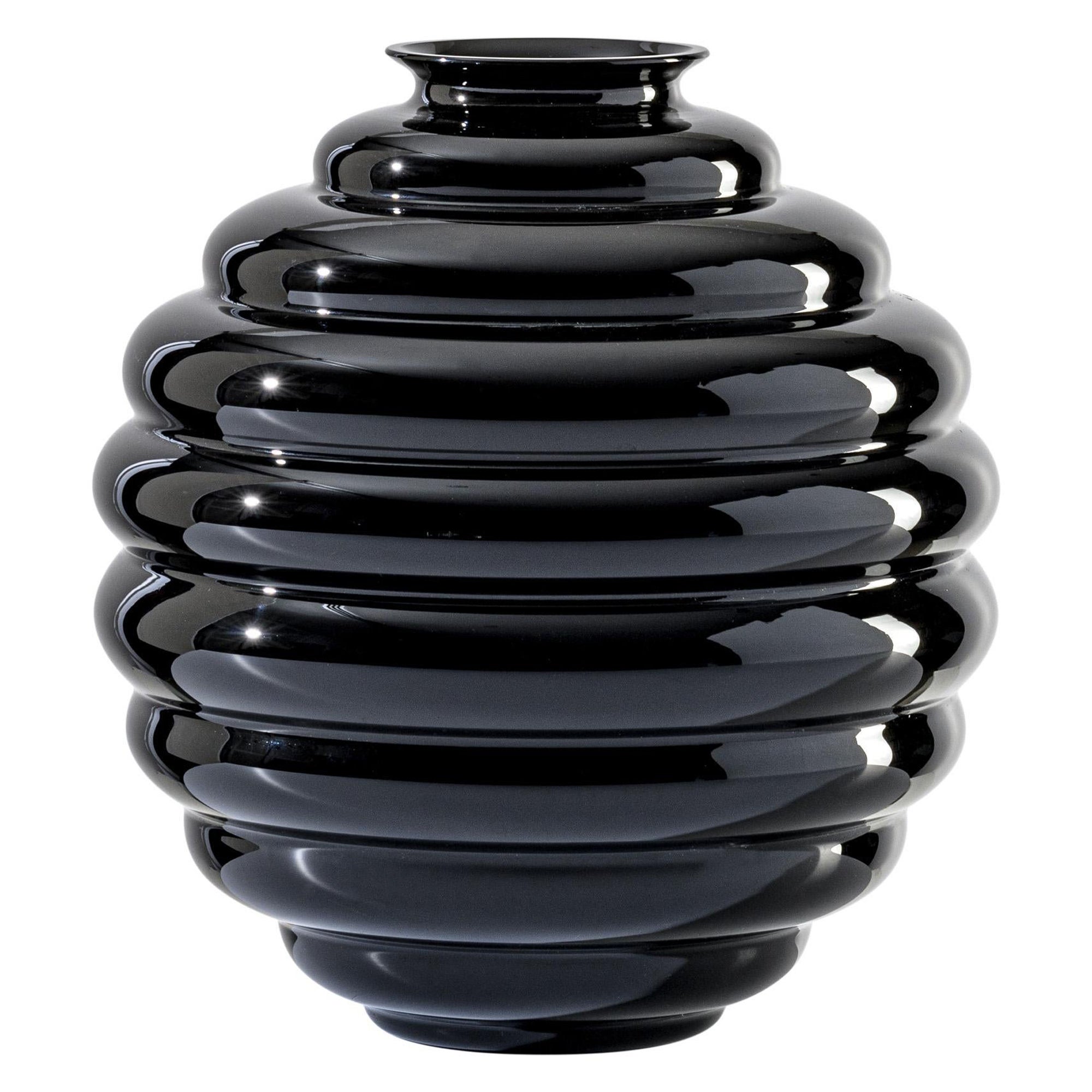 Deco Medium Vase in Black Glass by Napoleone Martinuzzi For Sale