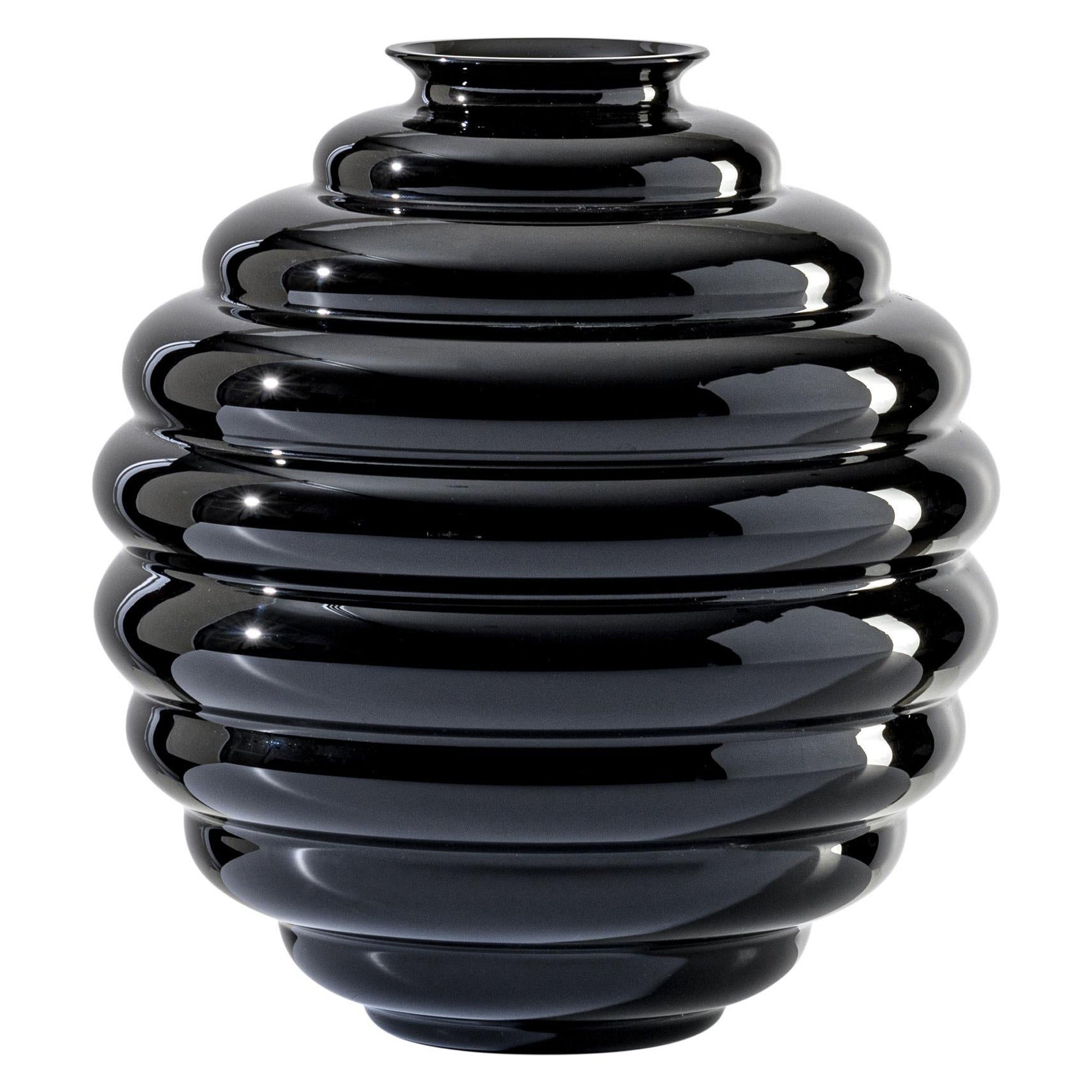 Vaso medio Deco in vetro nero di Napoleone Martinuzzi