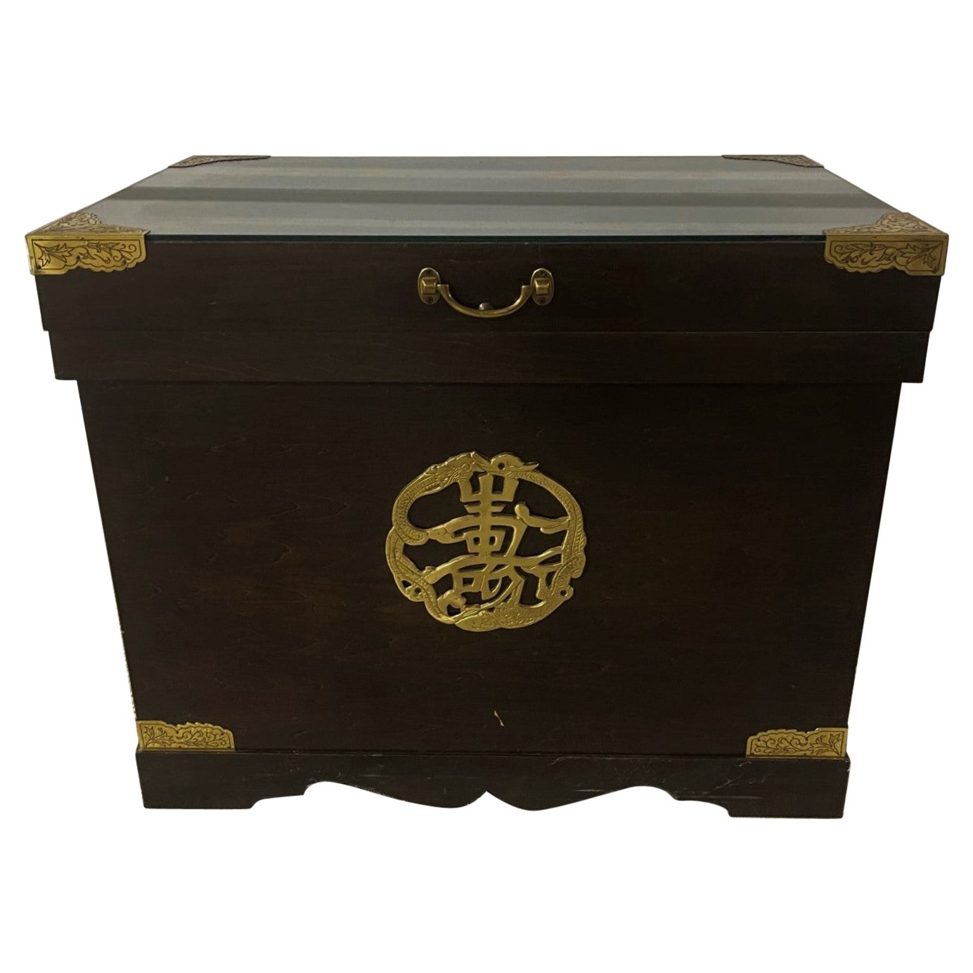 Black Asian Trunk with Brass Fittings, Early 20th Century For Sale