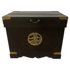 Black Asian Trunk with Brass Fittings, Early 20th Century