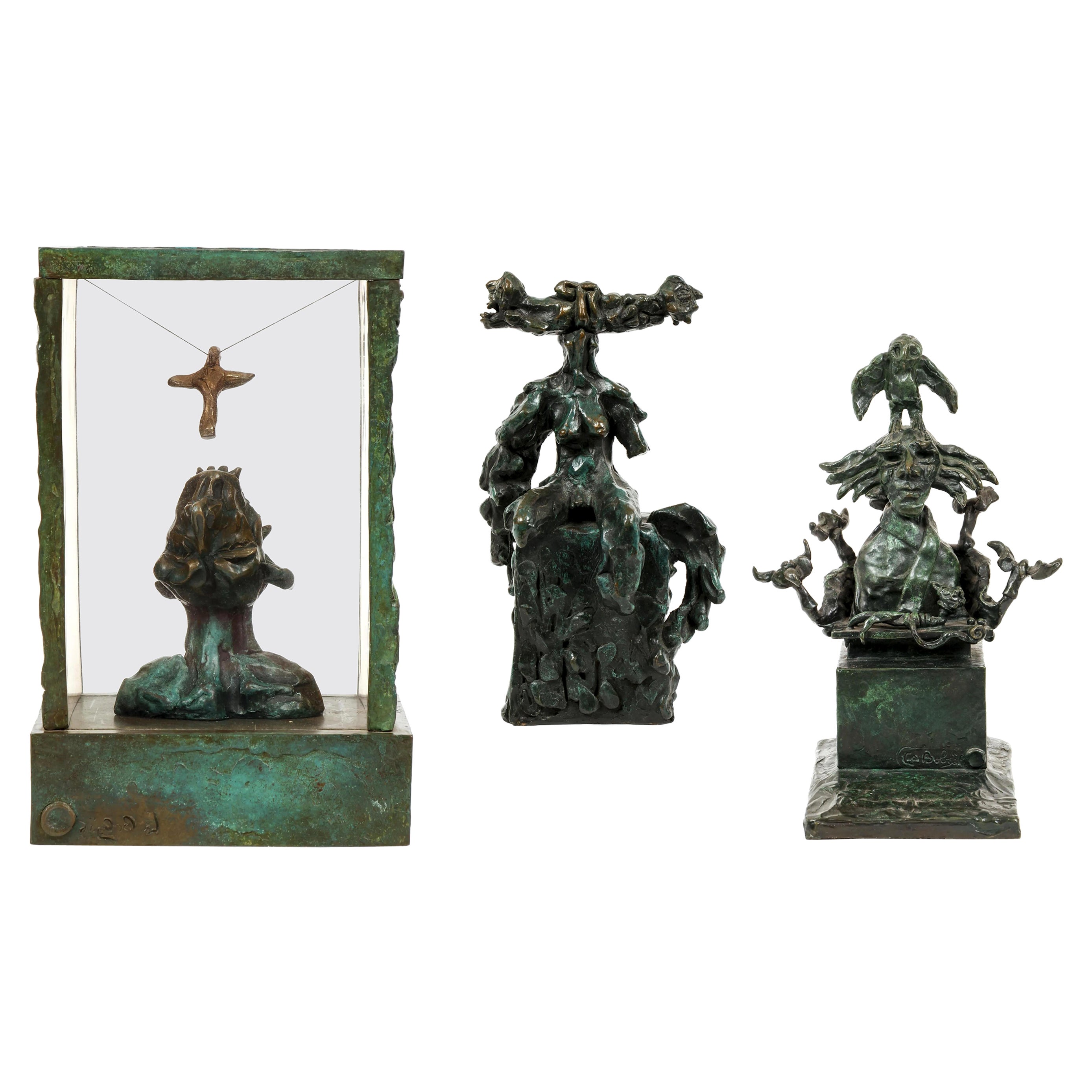 Ensemble de trois pièces de sculptures contemporaines en bronze réalisées par Bob La Bobgah