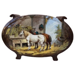 Large 19th French Jardiniere with Horses & Barnyard Albert Lebarque