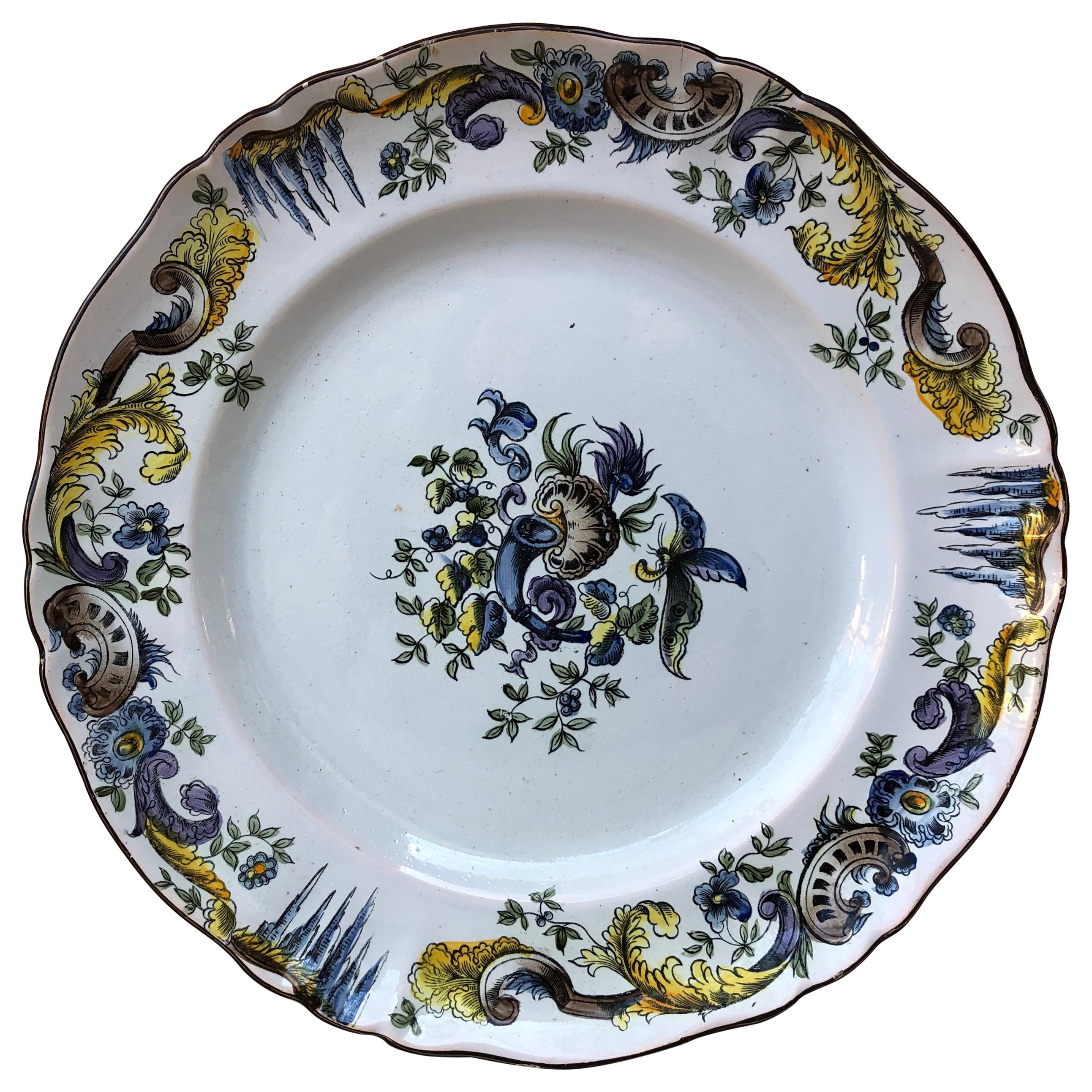 French Faience Plate Emile Galle Saint Clement, Circa 1900 For Sale