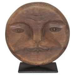Antique 19th Century Hand Carved Wood Man in the Moon Face