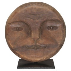 19th Century Hand Carved Wood Man in the Moon Face