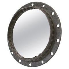 Industrial Brutalist Wrought Iron Porthole Mirror