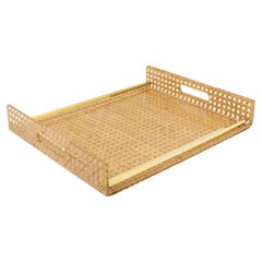 Christian Dior 1970s Lucite Rattan and Brass Barware Serving Tray