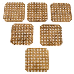 Christian Dior Lucite and Rattan Barware Coaster, 6 pieces