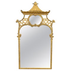 Italian Water Gilded Chippendale Style Carved Pagoda Mirror
