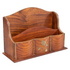 English Walnut & Ormolu Letter Holder Desk Organizer, circa 1920