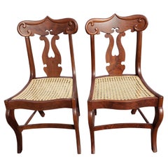 American Empire Flame Mahogany Cane Seat Chairs, circa 1890s a Pair