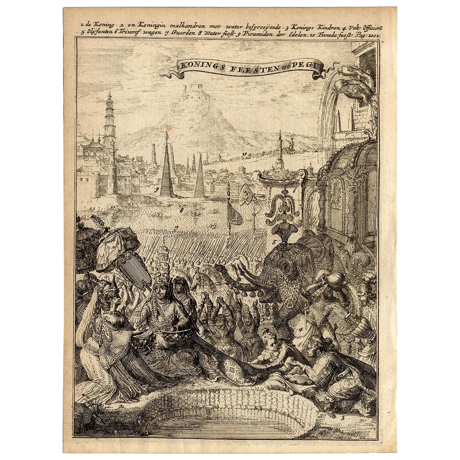 Very Rare Antique Print of the Kings Celebrations in Pegu, Myanmar, 1682 For Sale