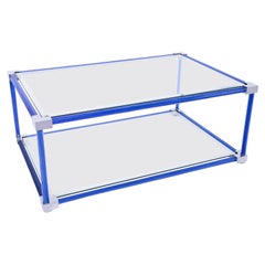 Murano Glass Coffee, Table Blue & Chrome Accents, Iconic 21st C. Italian Design