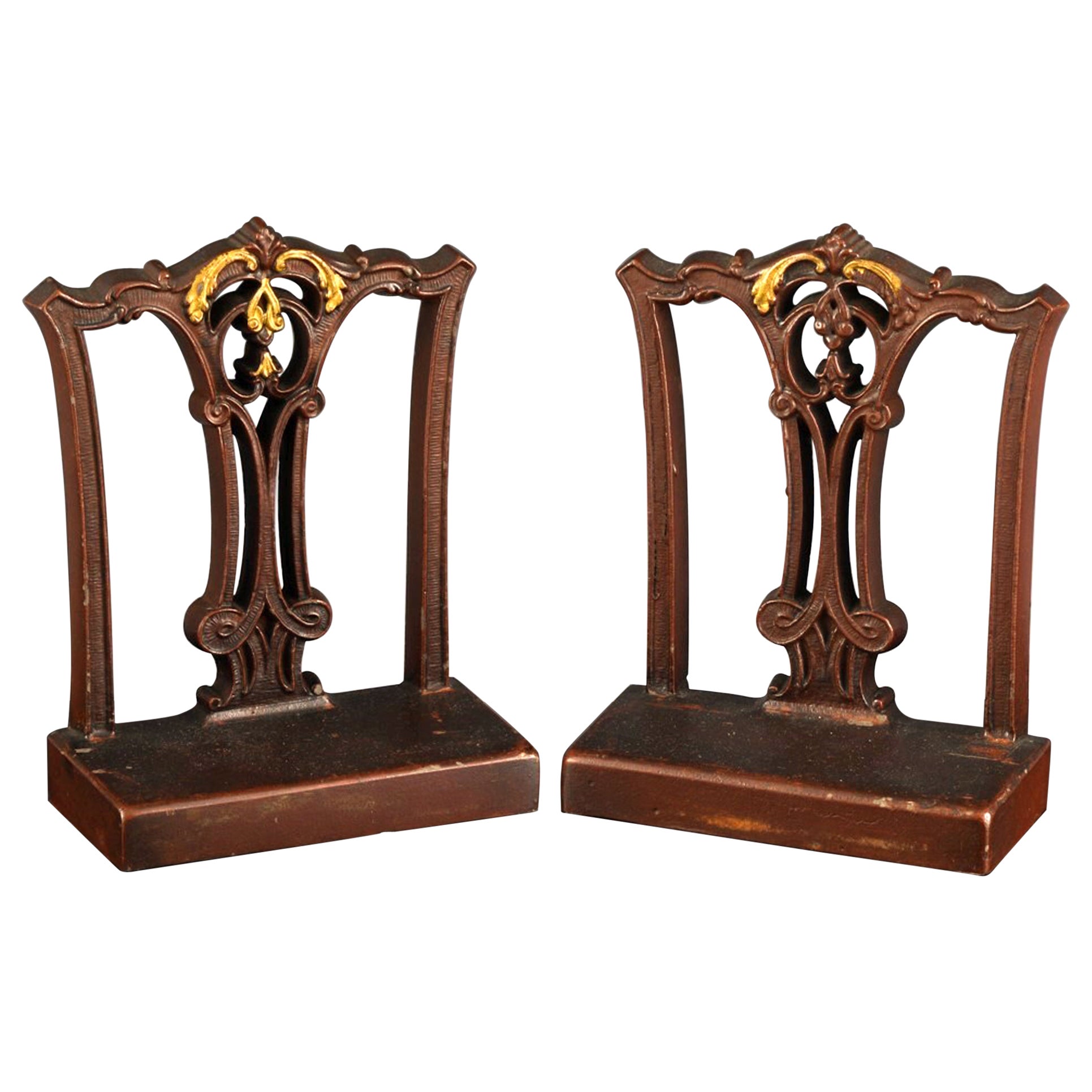 American Bookends in the Form of a Chippendale Chair Back, Bradley & Hubbard For Sale