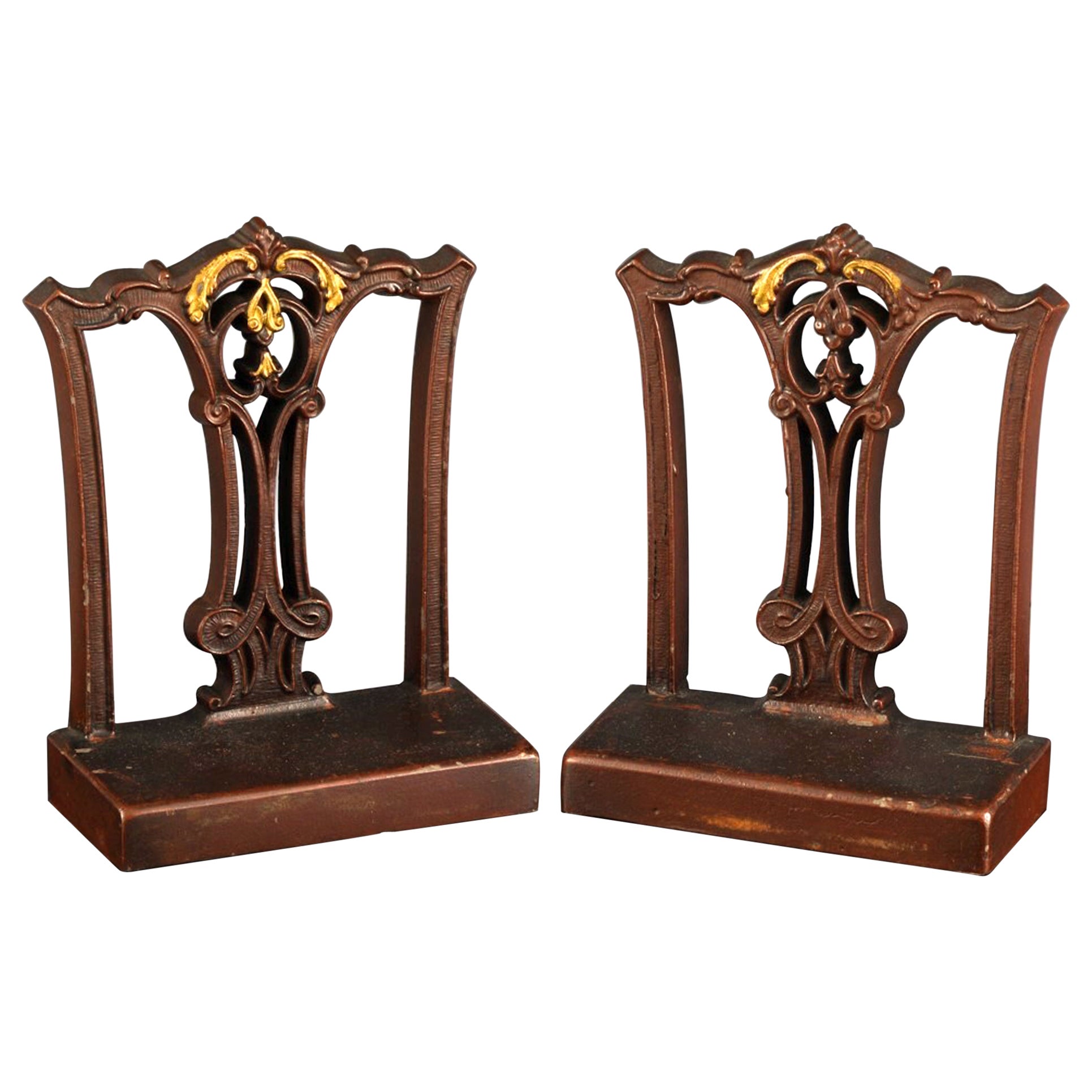 American Bookends in the Form of a Chippendale Chair Back, Bradley & Hubbard