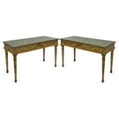 Vintage Neo-Classical Style Marble Top Painted Console Tables by Maitland-Smith, Pair