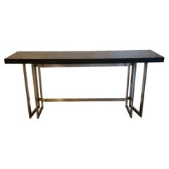 Large Convertible Brushed Steel and Ebonized Wood Console Table by Artelano