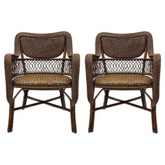 1980s British Colonial Style Wicker & Caned Chairs by Palecek, Pair