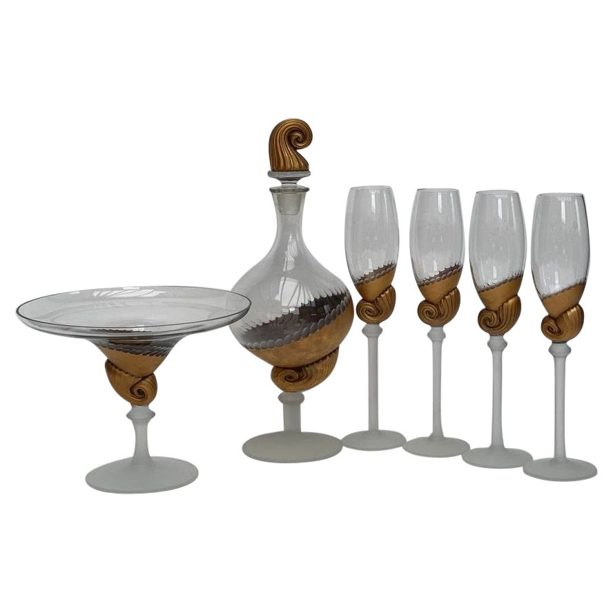 Unusual Hand Blown Crystal Tableware Set, Italy, 1950s., Set of 6 For Sale