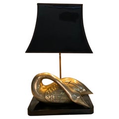 Lamp with Swan Motif in Solid Brass