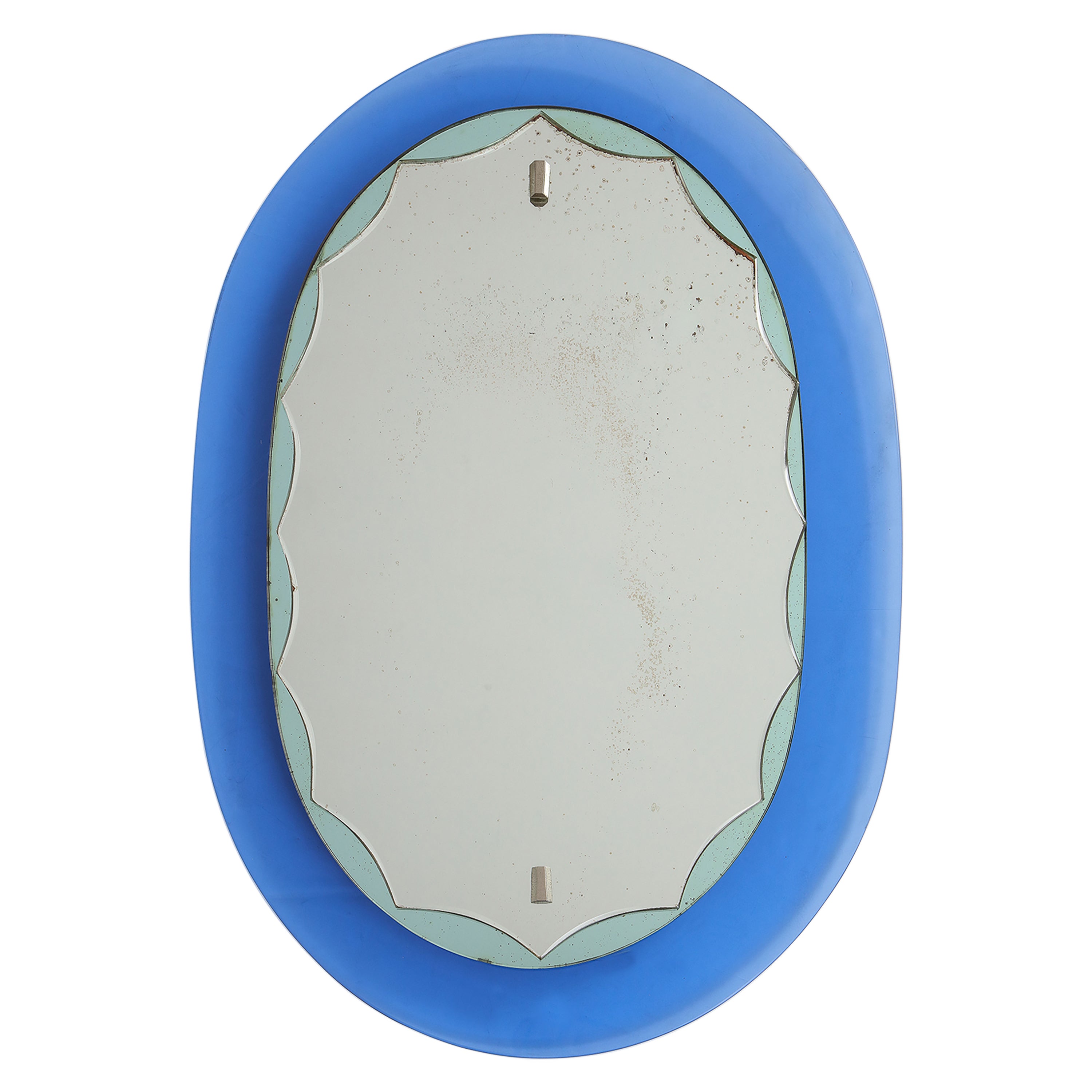 Miroir italien à cadre bleu, moderne du milieu du siècle dernier, années 1950